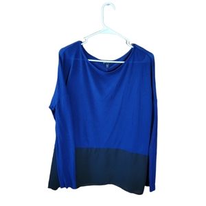 Express small loose fit dress work blouse long sleeve blue black sheer thin top